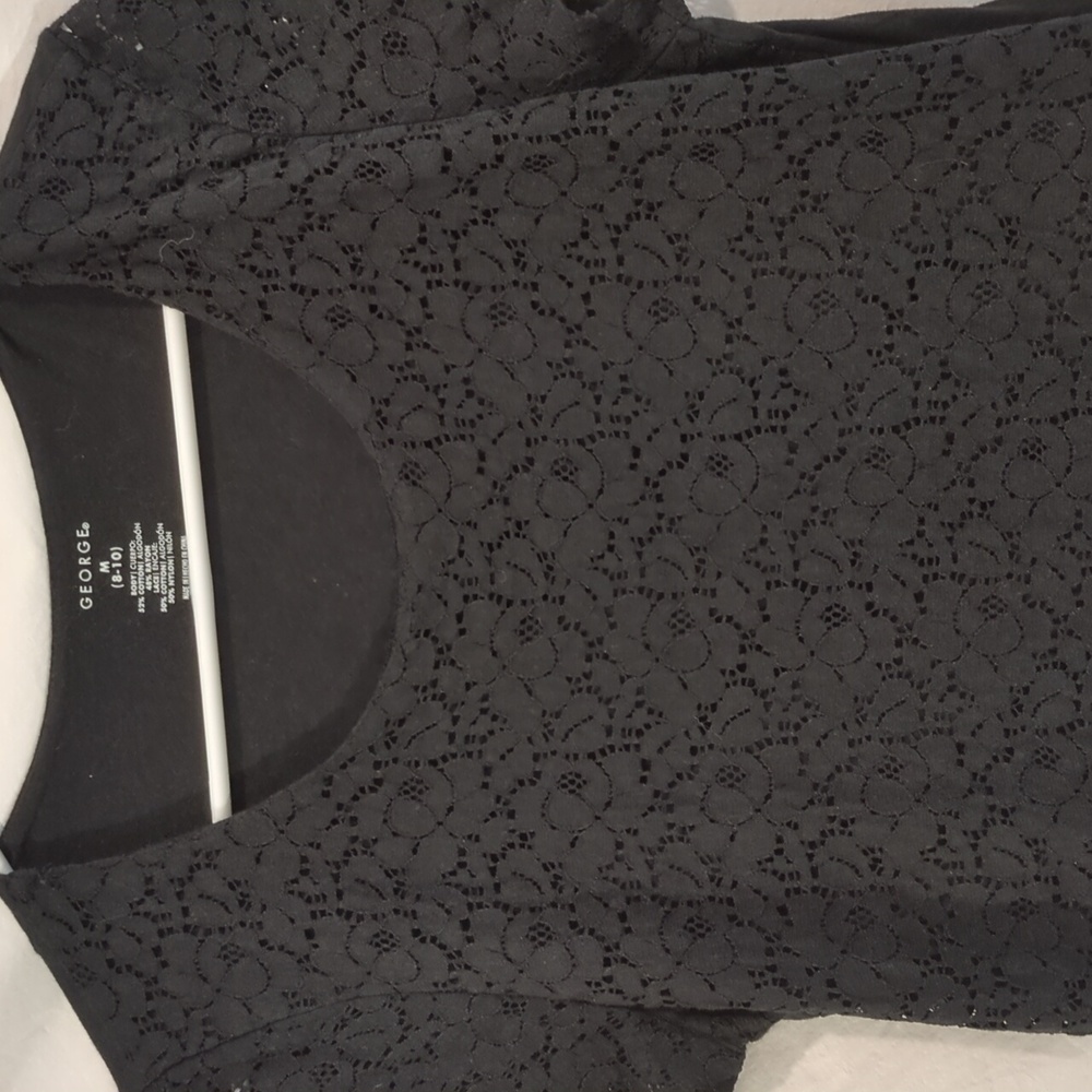 George | Black Lace Front T-shirt Scoop Neck Short Sleeve | M (8-10)